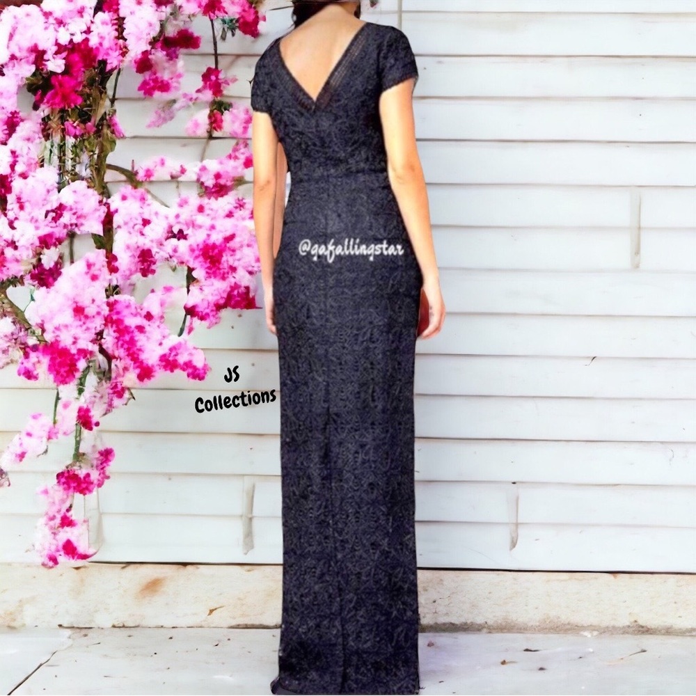 JS Collections Sequin Embellished Crochet Column Gown - Picture 3 of 14
